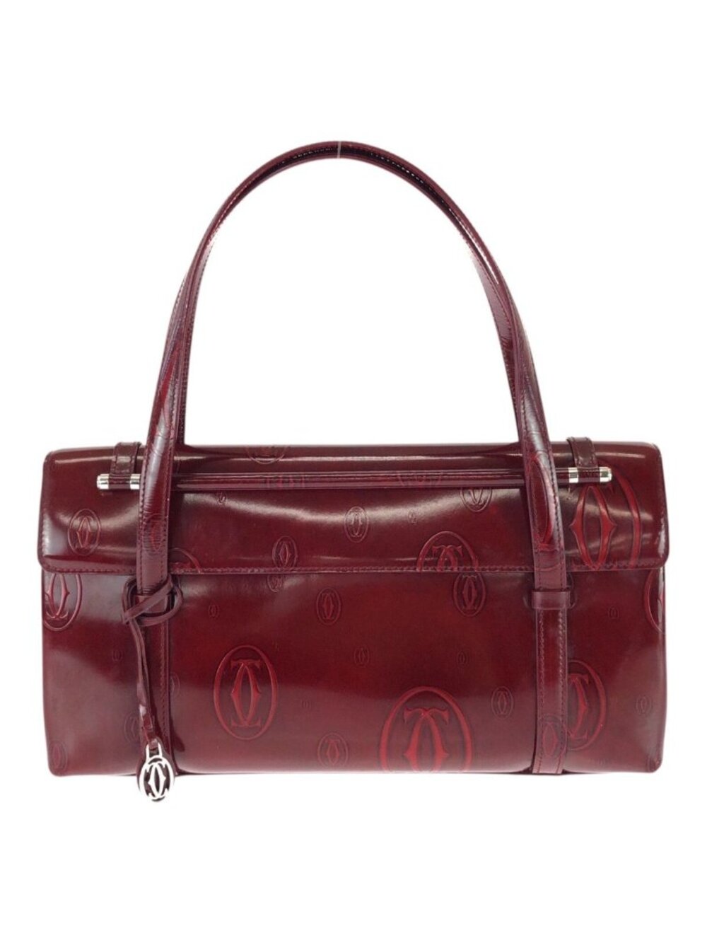Cartier Happy Birthday Wine Red Bordeaux Silver Patent Handbag Vanity Bag